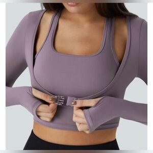 Halara Halter 2-in-1 Yoga Sports Top - Tulip Purple - size medium long